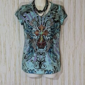 ❤R. Rogue Blue Cross Graphic Tshirt Size M
